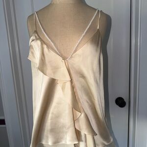 Jonathan Simkhai Cream Silk Ruffle Camisole Blouse